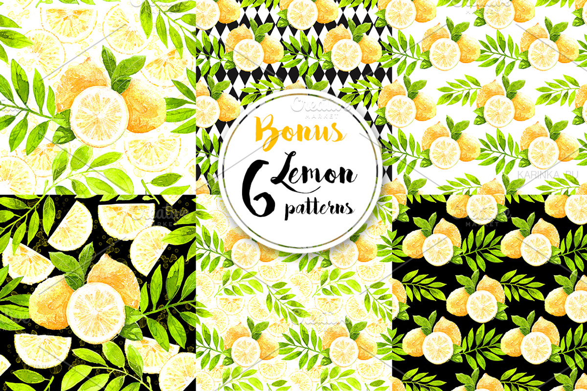 Watercolor Lemons Set illustrations., a Food Illustration by KarinkaBU (Photo 4 of 7)