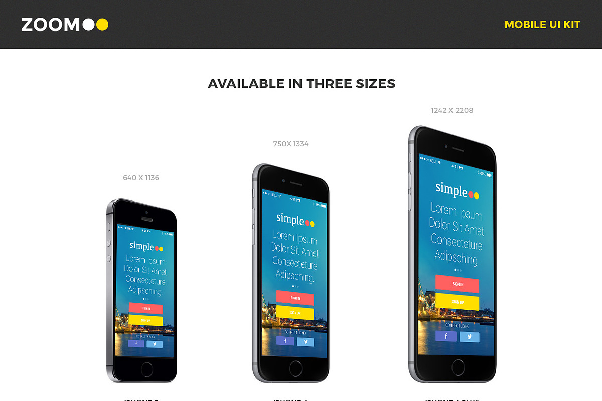 Zoom UI Kit (iPhone 5S, 6S & 6S +), an UI Kit Template by ZippyPixels