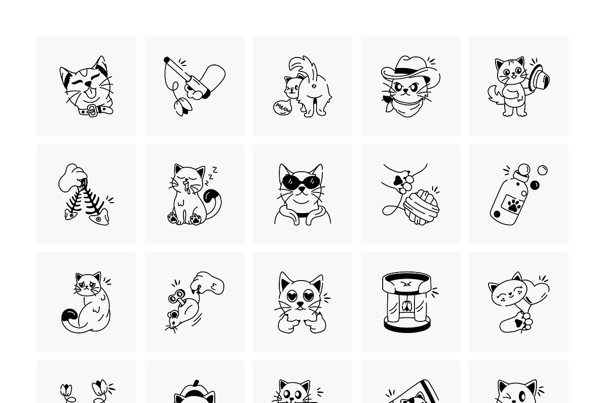 Cute Cat Doodle Icon Pack, an Outline Icon by Prosymbols (Photo 6 of 6)