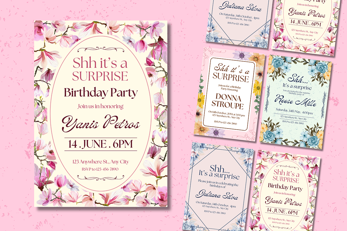 Surprise Birthday Party Invitations, a Templates & Theme by TemplateCastleStore (Photo 2 of 9)