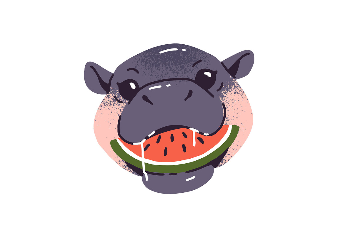 Cute hippos set + seamless patterns, an Animal Illustration by PaperTrident (Photo 3 of 14)