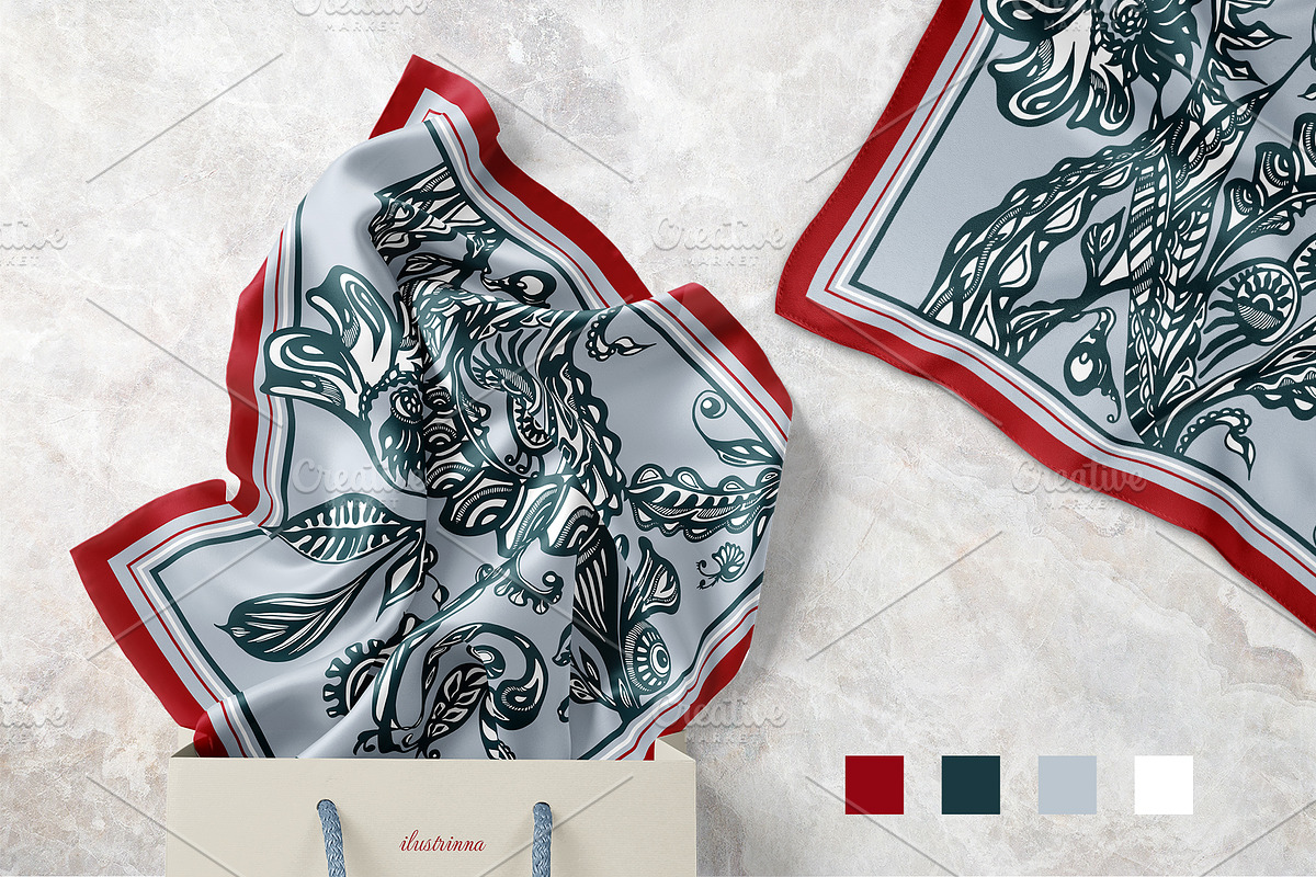Crimson & Silver Botanical Scarf, an Object Graphic by ilustrinna (Photo 5 of 9)
