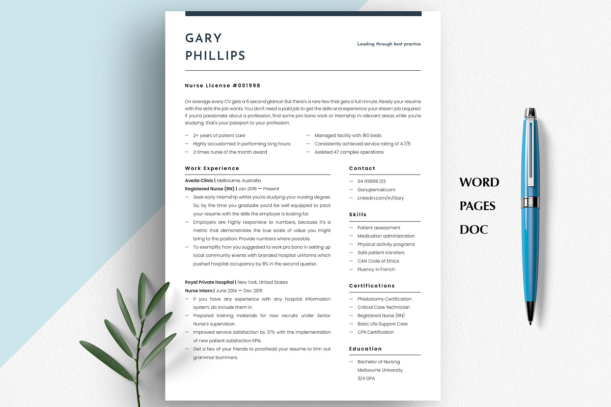 Nurse Resume Template & Cover Letter, a Resume Template by Career Canvas (Photo 7 of 11)