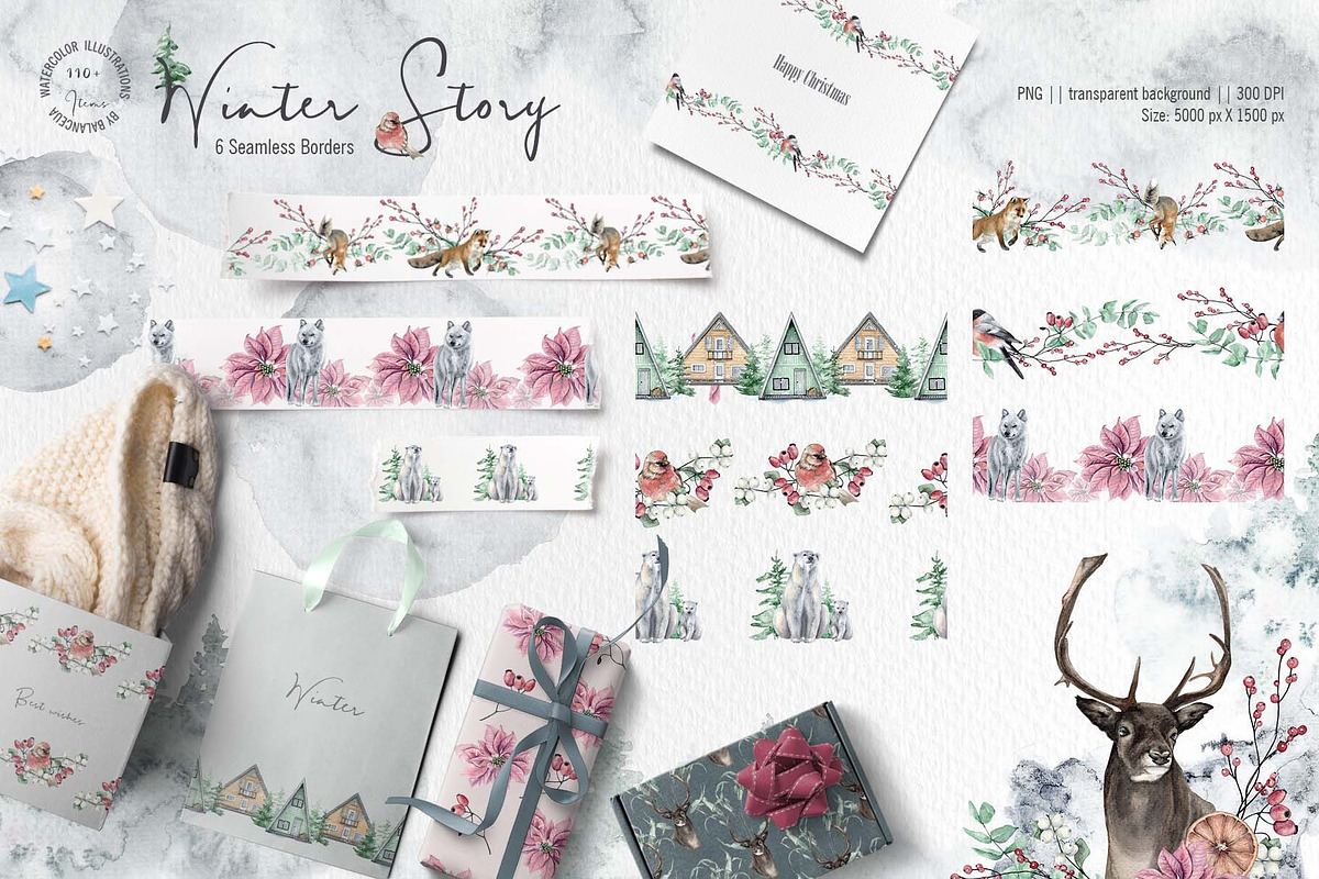 Winter Story Watercolor Clipart, an Animal Illustration by BalanceUA (Photo 9 of 13)