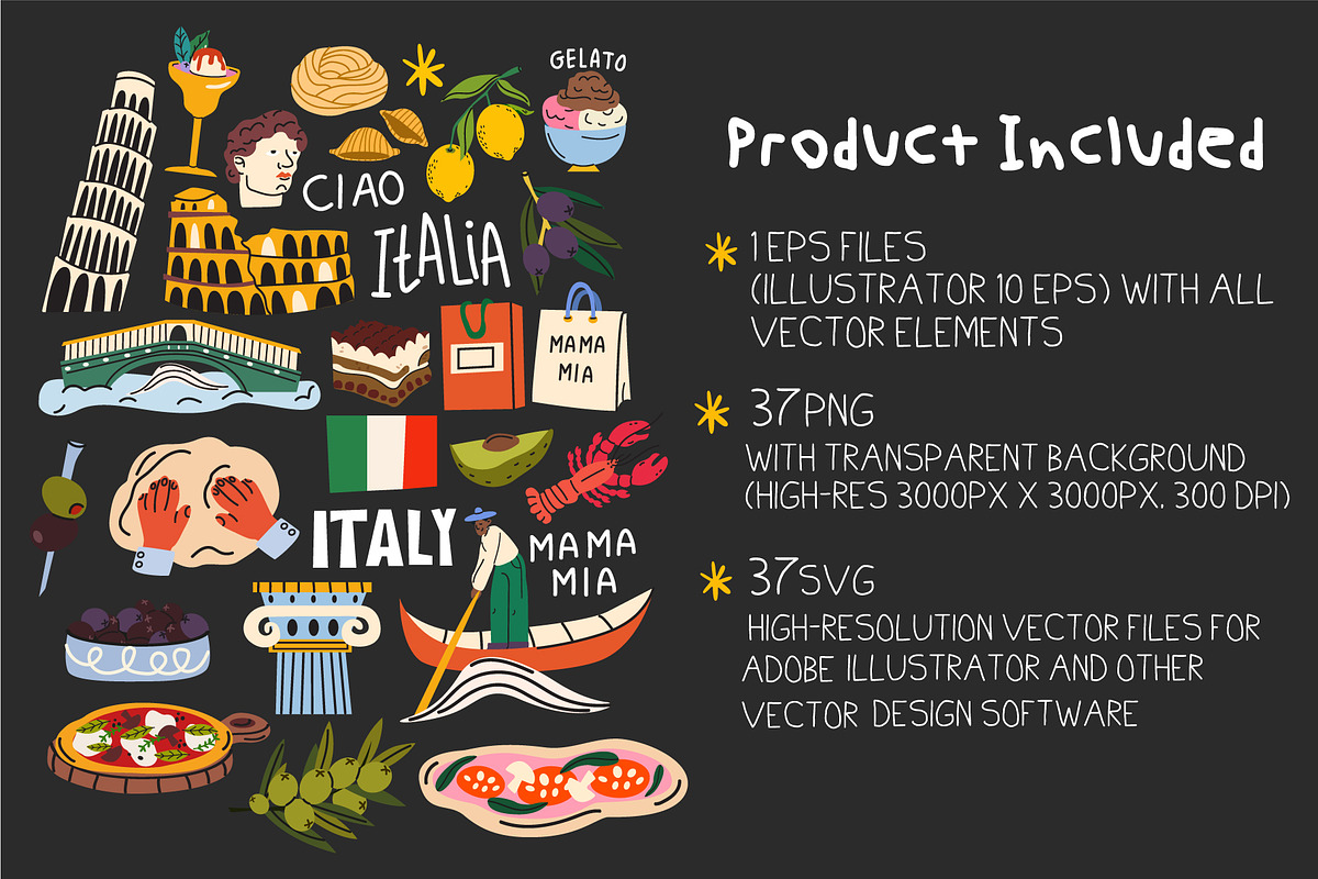 Italy Travel Vector Clipart Set, a Decorative Illustration by Luamor (Photo 3 of 5)