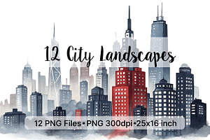 Watercolor Cityscape PNG Skyscraper, a Decorative Illustration by AlexZeL