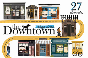 The Downtown vintage stores clip art
