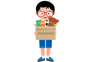 Boy holding a toy box for donations