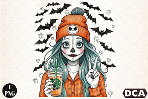 Cute Bougie Skeleton Girl Png, an Illustration by DreamCafeArt