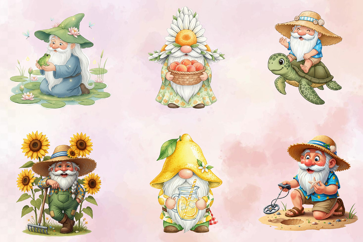 Whimsical Summer Gnome Clipart Bundl, an Illustration by SVGArt (Photo 6 of 9)