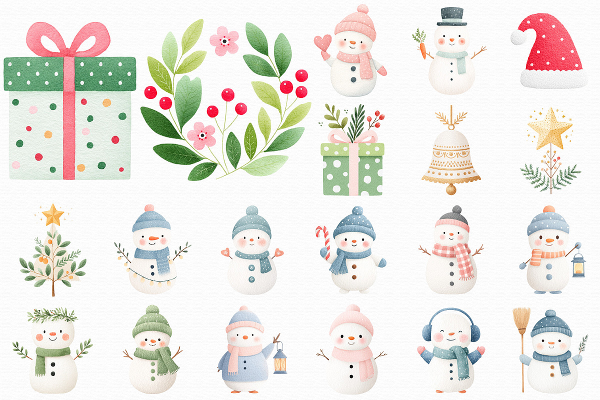 Watercolor Christmas Snowman Clipart, an Illustration by Libby Wishes (Photo 6 of 7)