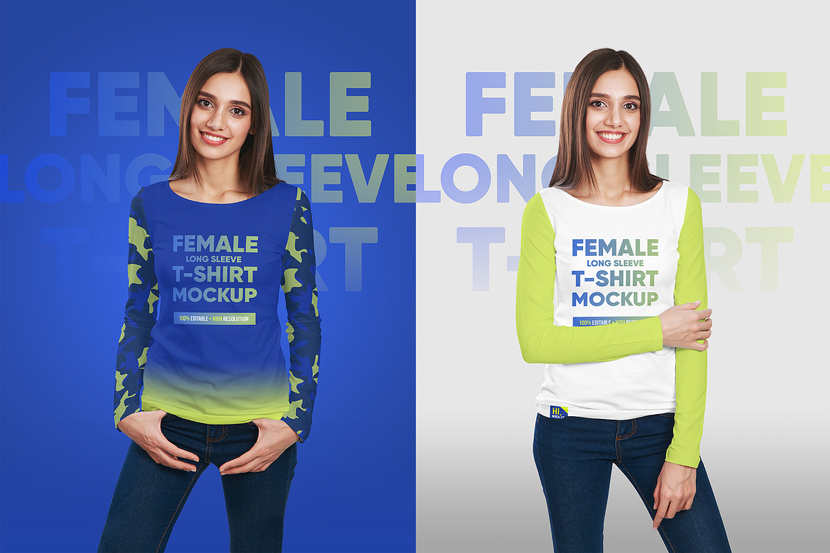 Female Long Sleeve T-Shirt Mockups, a Shirt Mockup by Hi, Mock-Up! (Photo 5 of 9)