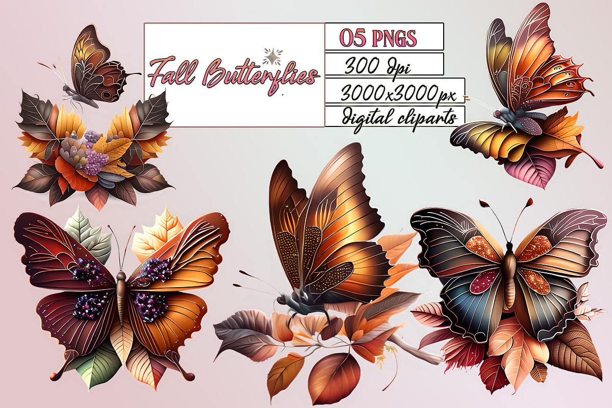 Fall Butterflies Clipart Sublimation, an Animal Illustration by EdeniaArtStudio (Photo 1 of 4)