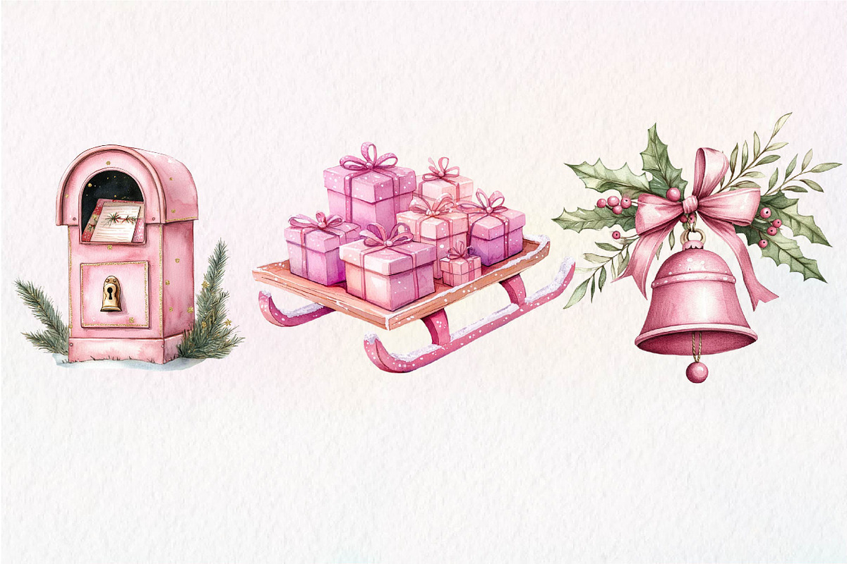 Pink Happy Christmas Clipart, an Illustration by Dream Creation (Photo 7 of 7)