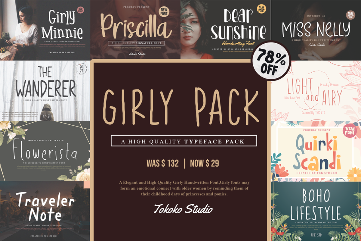 Girly Font Bundle - SALE, a Sans Serif Font by tokokoo (Photo 1 of 12)