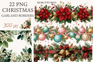 Watercolor Christmas Garland Borders, an Illustration by Designworld