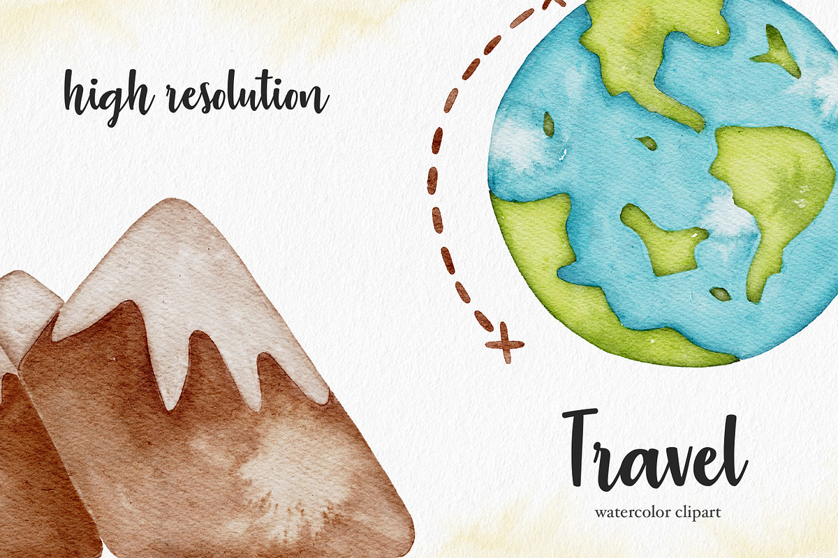 Watercolor Travel Adventure clipart, an Illustration by LuiDesignStudio (Photo 4 of 4)