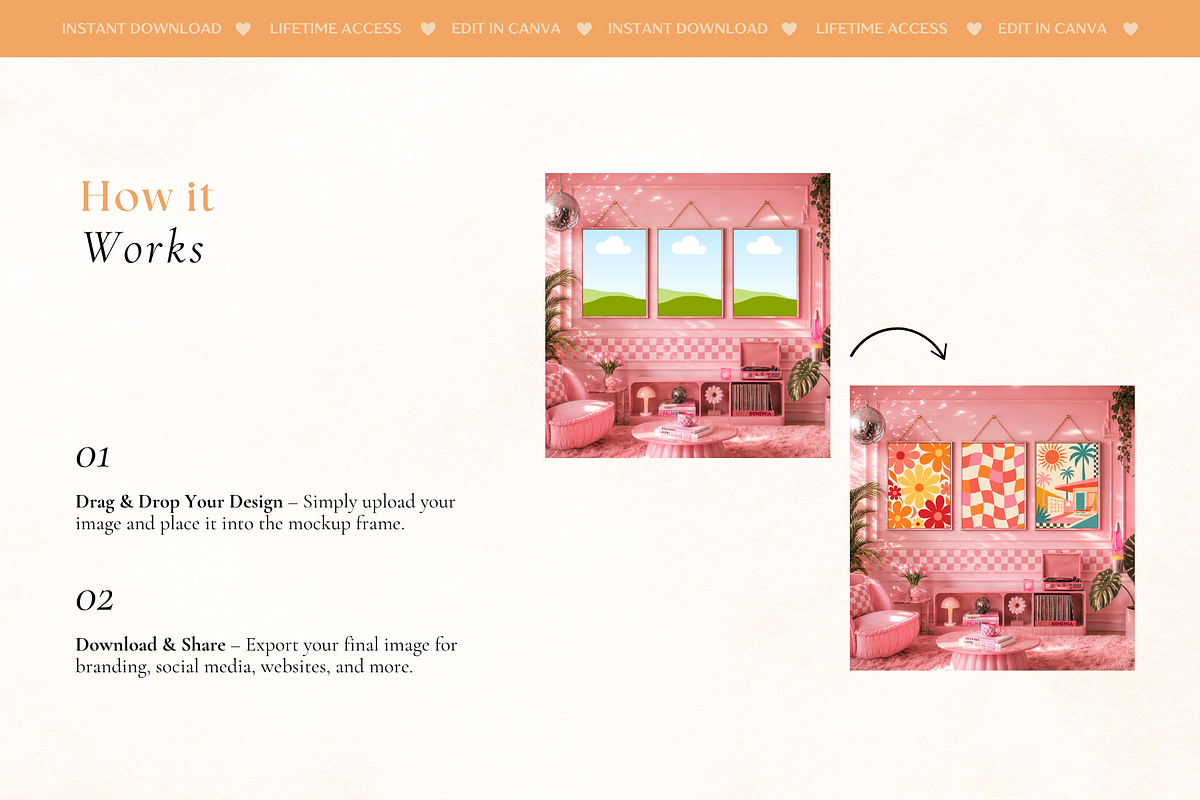50 Girly Pink Retro Frame Mockups, a Household Mockup by Matisse Studio (Photo 4 of 10)
