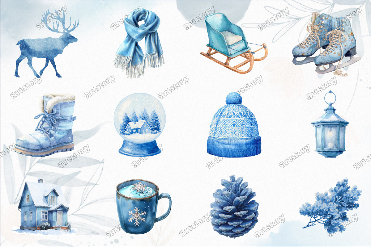 Powder Blue Winter Watercolor Clipar, an Illustration by designcity5 (Photo 2 of 5)