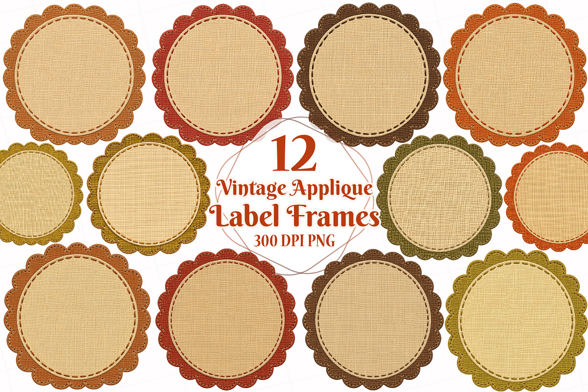 Vintage Applique Label Frames Bundle, a Seasonal Illustration by OK Design (Photo 1 of 6)