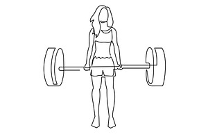 Woman lifting weights one line