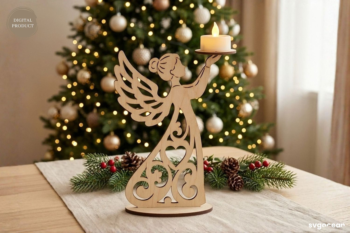 Christmas Angel Candle Holders SVG, a Decorative Illustration by svgocean (Photo 7 of 14)