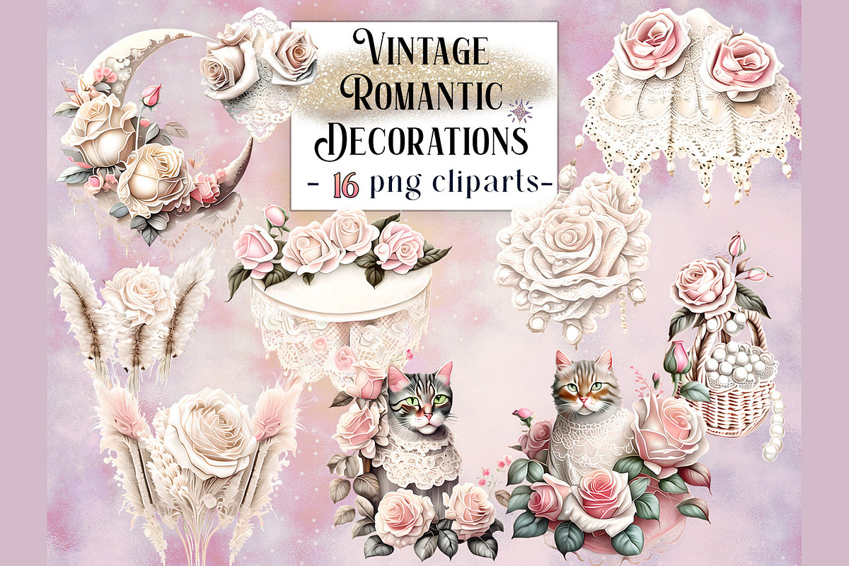 Vintage Romantic Decorations Clipart, a Decorative Illustration by EdeniaArtStudio (Photo 1 of 5)