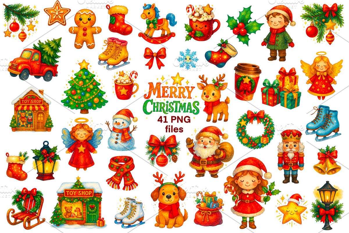 Watercolor Christmas clipart bundle, a Seasonal Illustration by LoLoArt (Photo 1 of 4)
