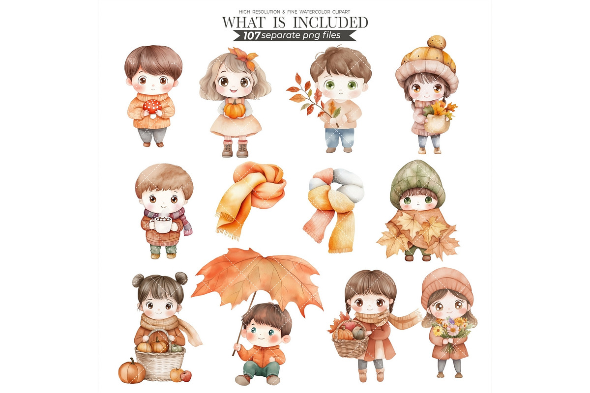Fall Clipart Autumn Watercolor PNG, an Illustration by CharmClipart (Photo 2 of 10)
