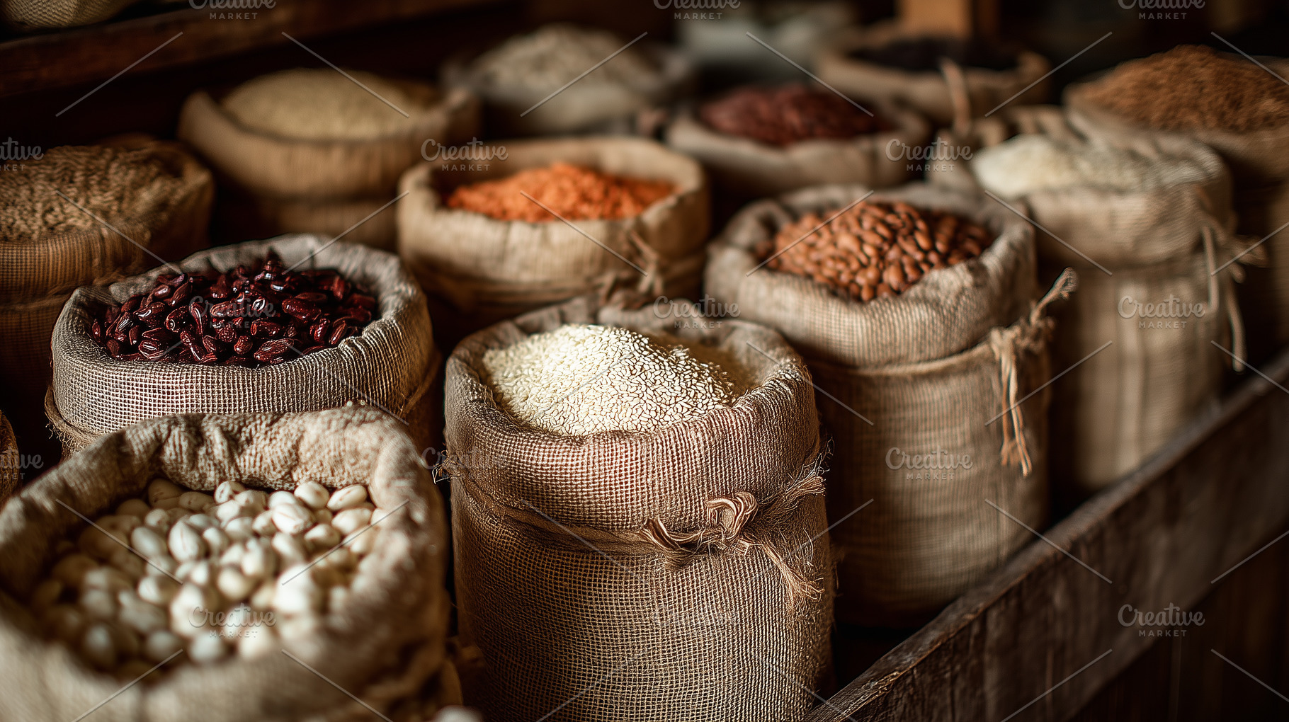 Close up on a jute bags beans, a Food & Drink Photo by MistyDay
