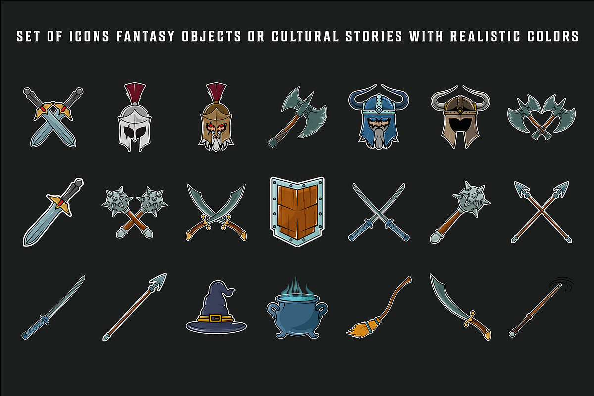 set of icons fantasy or culture, a Branding & Logo Template by zyxroun shop
