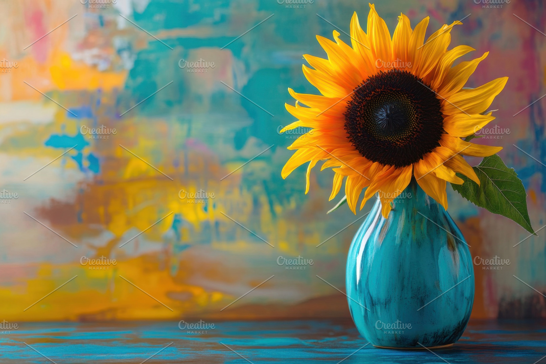 Vibrant sunflower blooming in turquo, a Photo by Iftikhar Alam