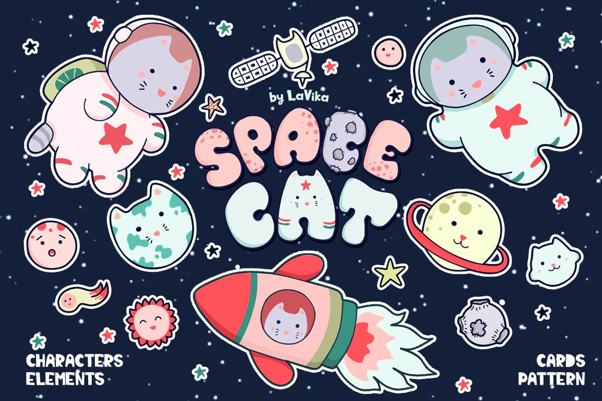 Space Cat - cute characters, a Decorative Illustration by LaVika (Photo 1 of 9)
