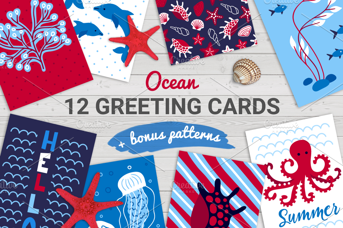 12 Ocean Cards + Bonus Patterns, an Animal Illustration by miumiu