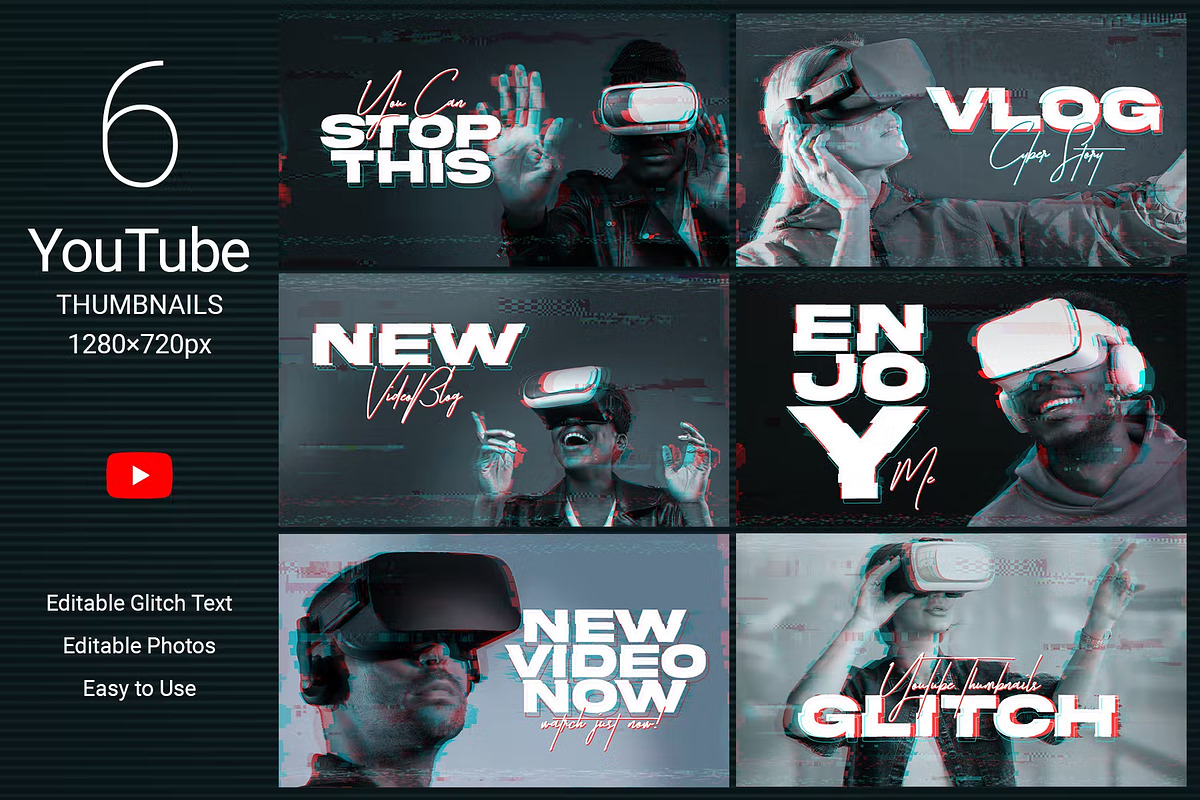 Glitch YouTube Thumbnails, a Social Media Template by Andrew Skoch Design (Photo 1 of 7)