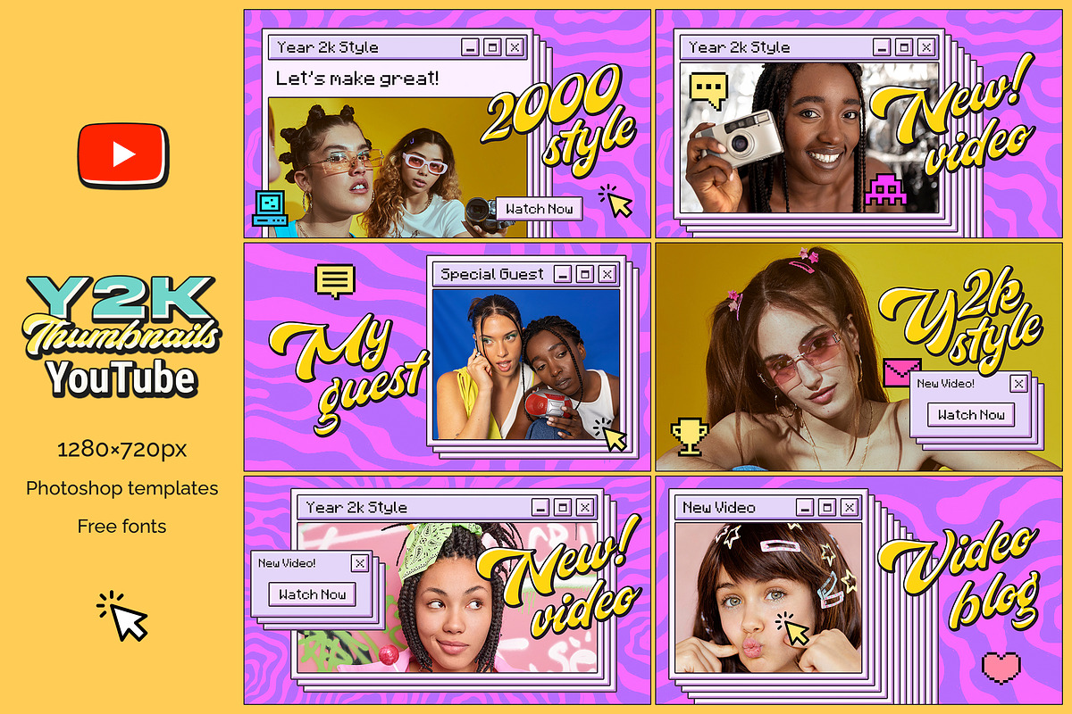 Y2k YouTube Thumbnails, a Social Media Template by Andrew Skoch Design (Photo 1 of 7)
