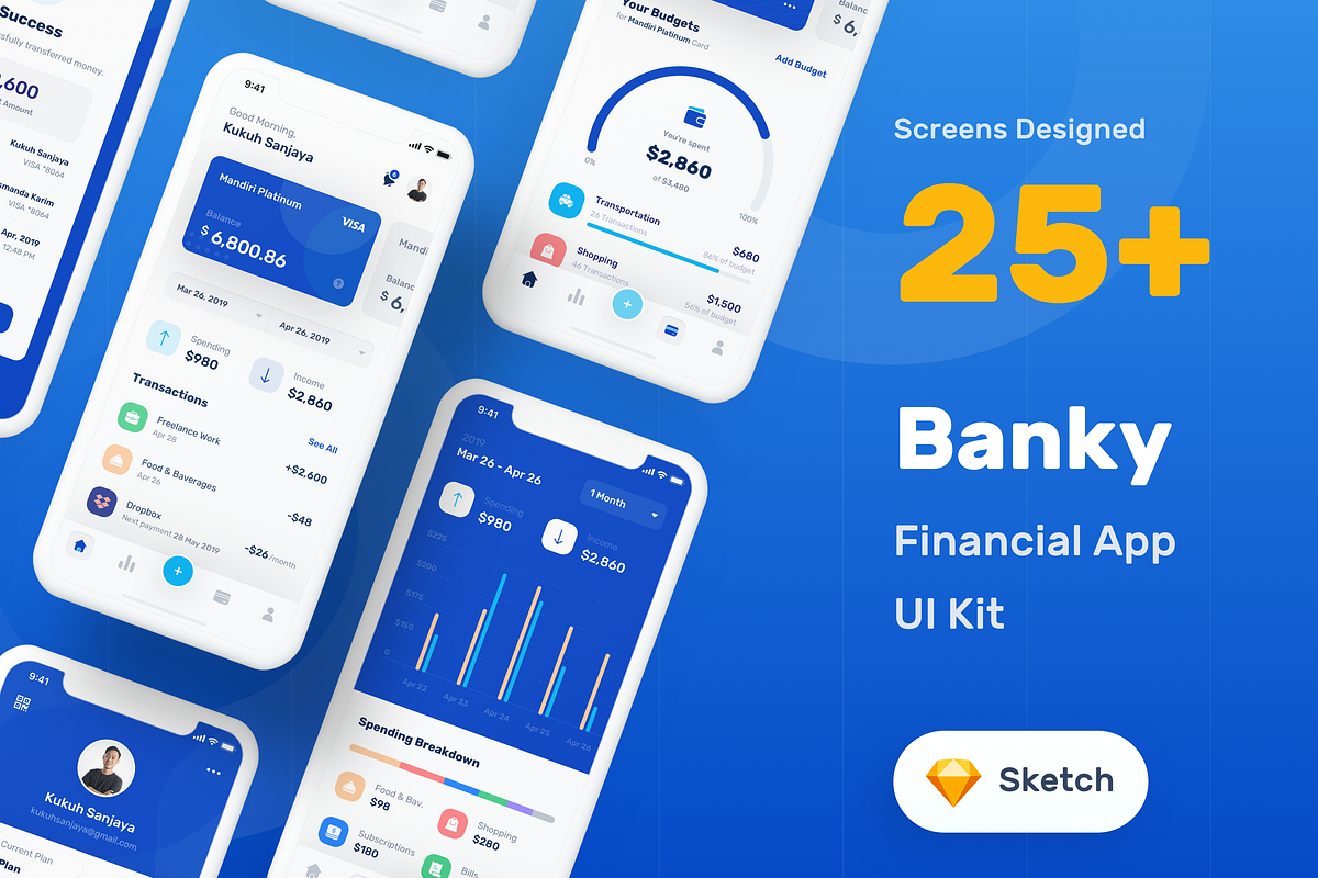 Banky -  Finance App UI Kit, an App Template by Designspace (Photo 1 of 7)