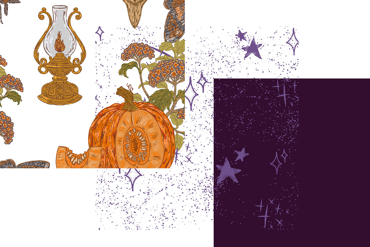 Pumpkin, Hawk Moth, Kerosene Lamp, a Pattern Graphic by NayaChu (Photo 9 of 9)