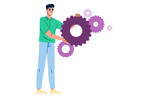 Technician connecting gears, a Technology Illustration by pikepicture