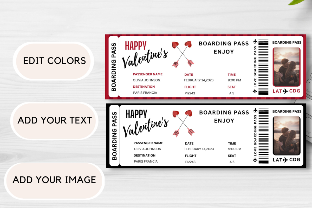Boarding Pass for Valentine's Day, a Card Template by YasdeyDesigns (Photo 8 of 9)