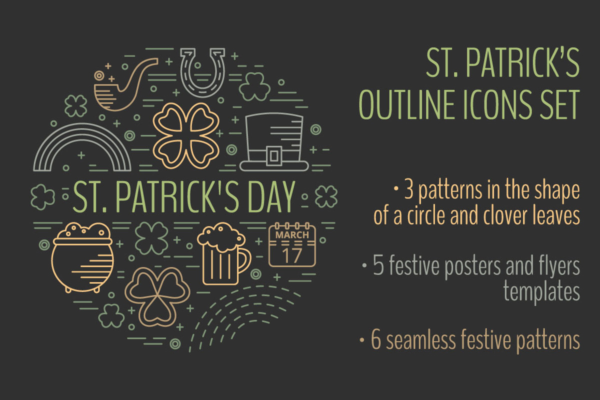 St. Patrick’s outline icons set, a Graphic by ekmelica (Photo 1 of 5)