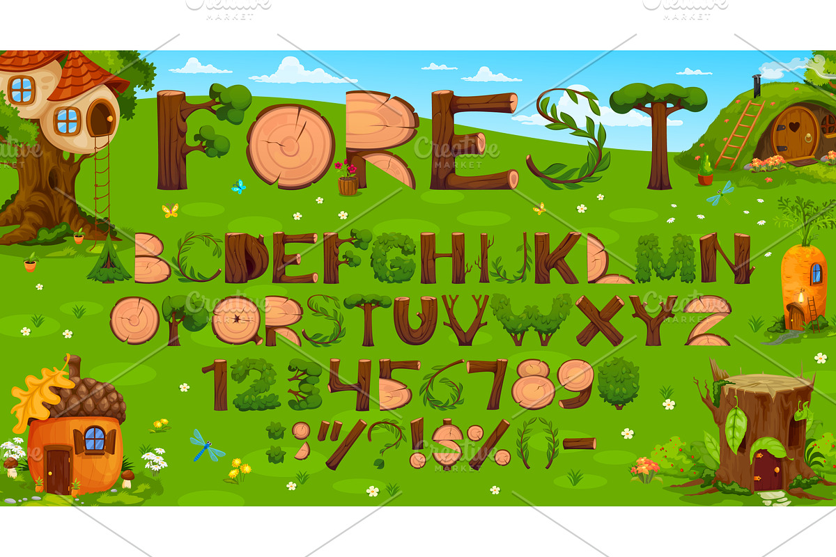 Wooden log font, stump bush typeface, a Decorative Illustration by Vector Tradition