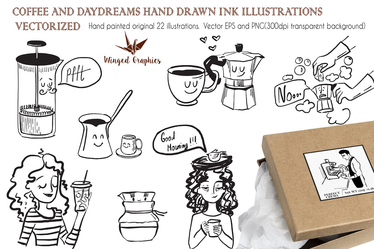 Hand drawn 22 coffee illustrations, a Food Illustration by Winged Graphics (Photo 2 of 5)