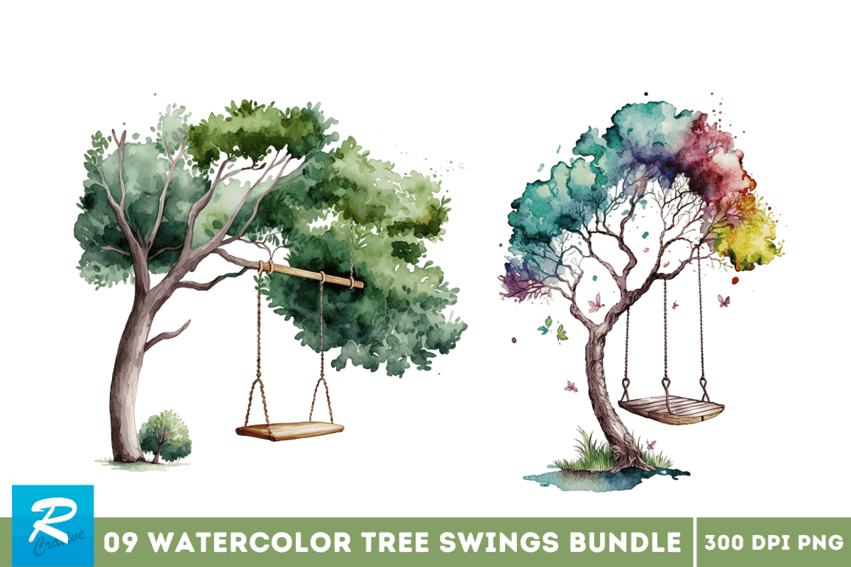 Watercolor Tree Swings Clipart Bundl, an Object Graphic by Regulrcrative (Photo 3 of 7)