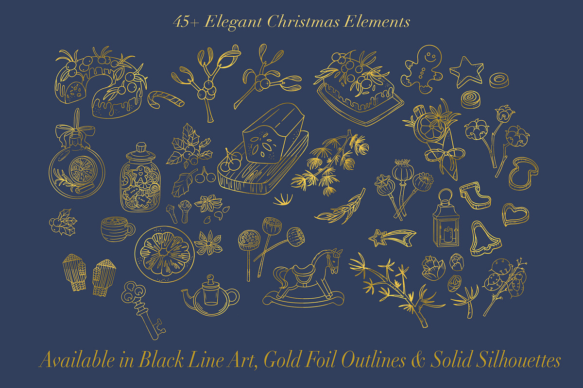 Golden Christmas Art Line Collection, an Object Graphic by ArtyCats (Photo 2 of 6)