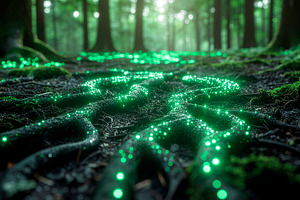 Forest roots glowing technology concept, a Photo by DanFLCreativo