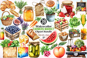 Watercolor Farmers Market Clipart, a Seasonal Illustration by Canvas Craft