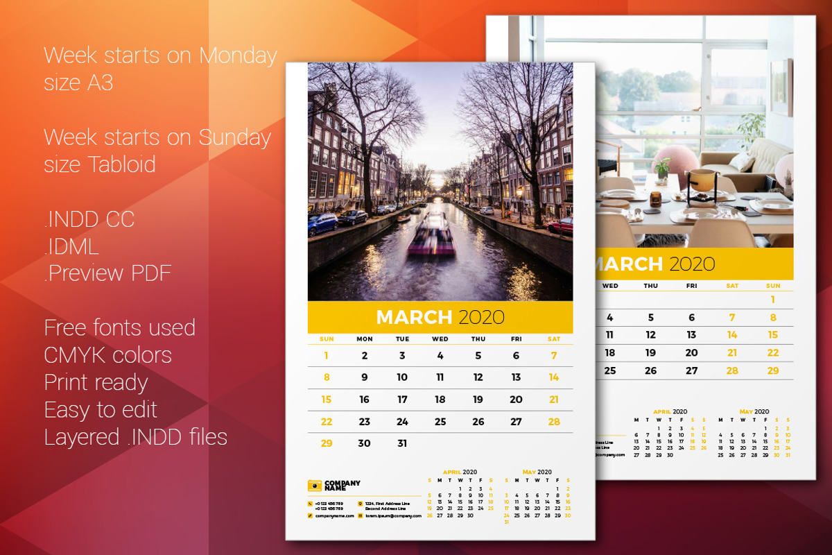 Wall Calendar 2020, a Stationery Template by AntartStock (Photo 4 of 6)