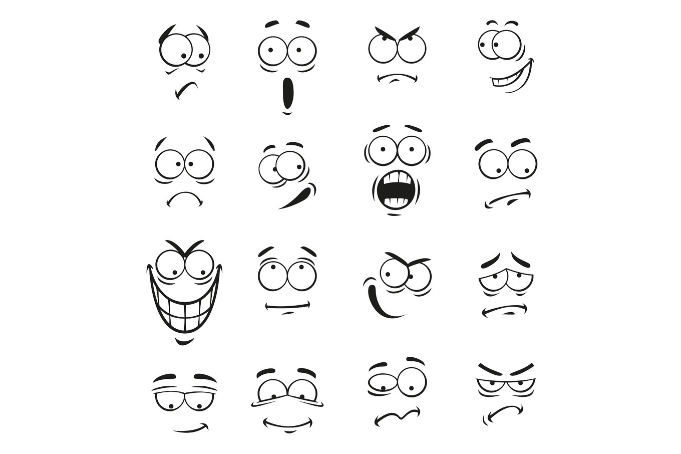 Human cartoon emoticon faces with expressions | Illustrations ...