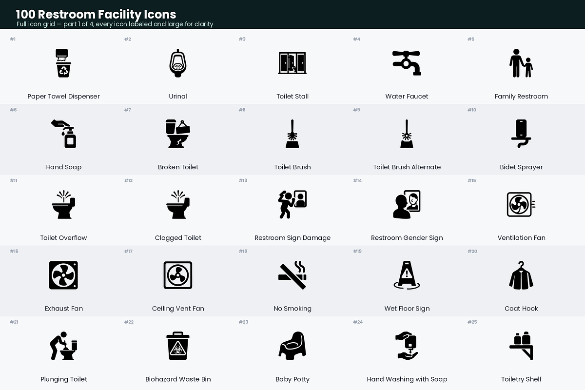 100 Restroom Facility Icons, a Solid Icon by Symbolic Language (Photo 2 of 6)